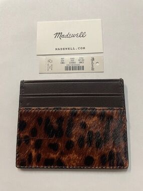 Madewell "The Card Case" Leopard Haircalf Card Holder in Brown and Black multi